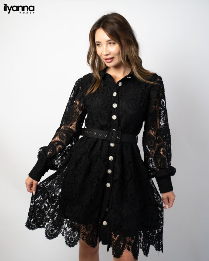 Robe chemise noire en dentelle – Image 2
