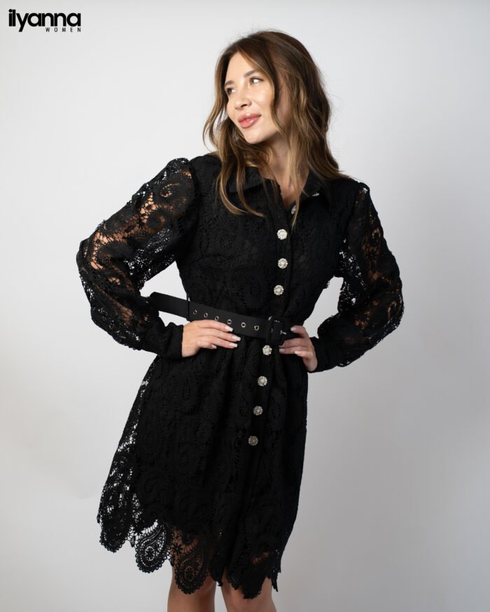 Robe chemise noire en dentelle – Image 3