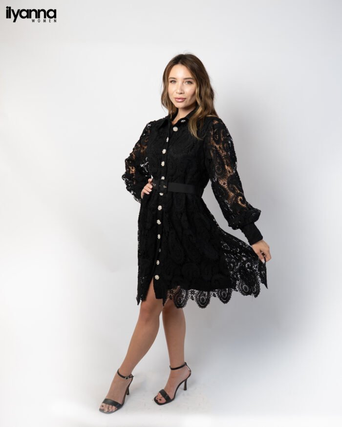 Robe chemise noire en dentelle – Image 1