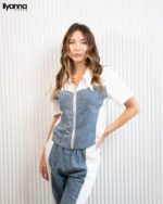 Ensemble Denim Bleu & Blanc Zippé – Image 2