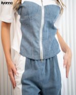 Ensemble Denim Bleu & Blanc Zippé – Image 4