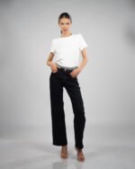 Jean taille haute coupe large – Denim brut bleu foncé