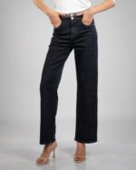 Jean taille haute coupe large – Denim brut bleu foncé – Image 8