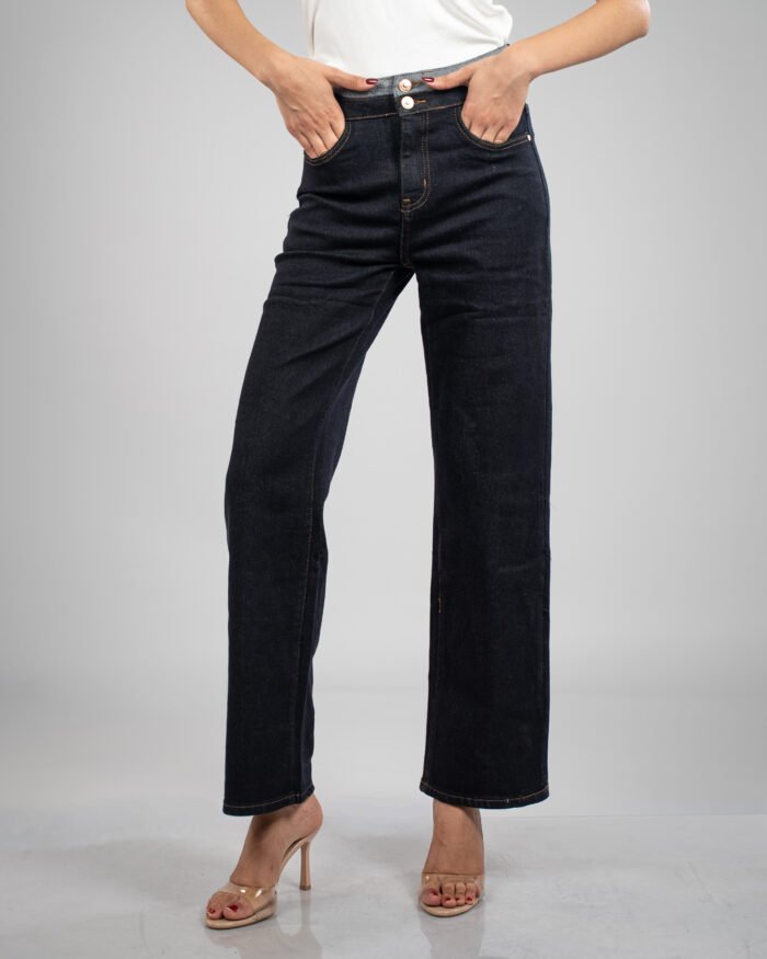 Jean taille haute coupe large – Denim brut bleu foncé – Image 8