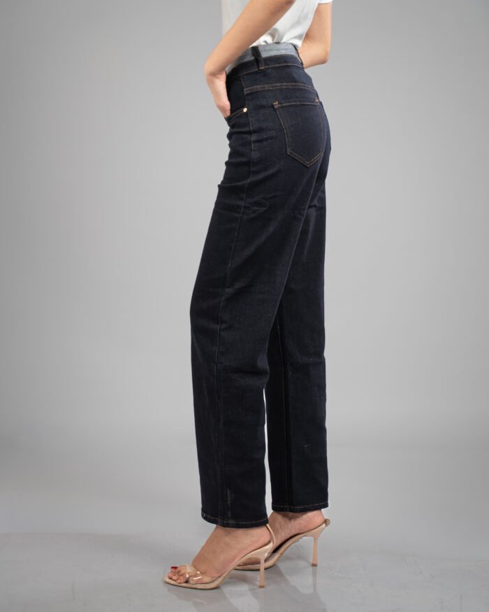 Jean taille haute coupe large – Denim brut bleu foncé – Image 7