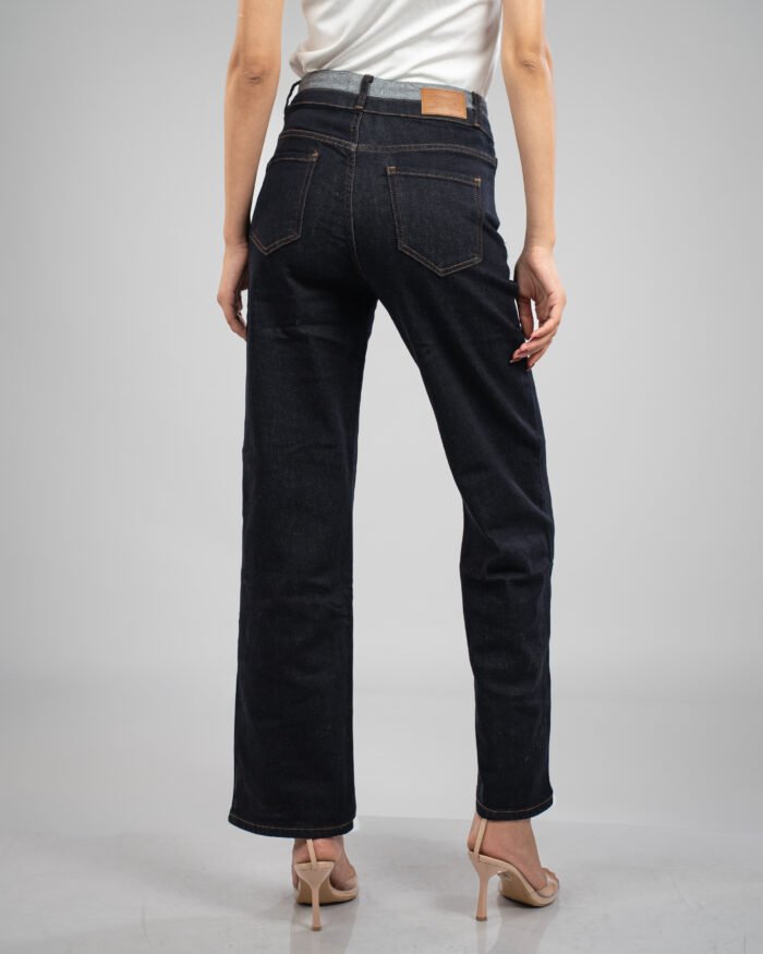 Jean taille haute coupe large – Denim brut bleu foncé – Image 4