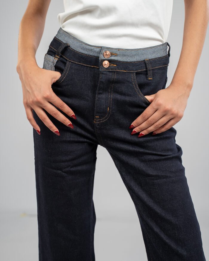 Jean taille haute coupe large – Denim brut bleu foncé – Image 5