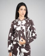 Veste imprimé vache marron et blanc