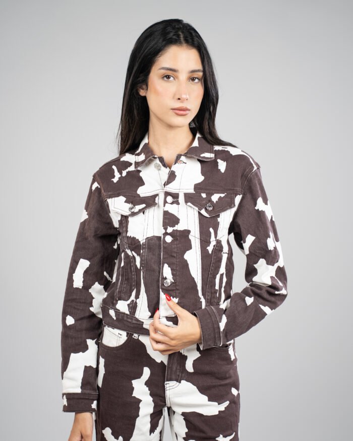 Veste imprimé vache marron et blanc – Image 1