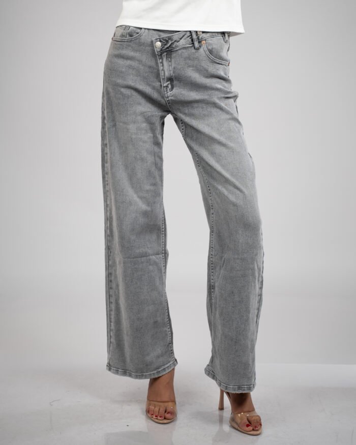 Jean taille haute effet asymétrique – coupe large – Image 6