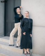 Ensemble Black Grace — Maille ajourée & boutons nacrés – Image 4